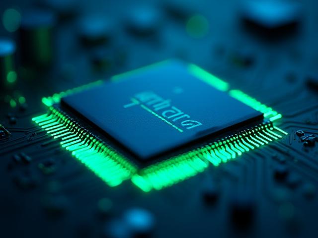 Close-up of an Apple M-series chip with glowing circuits representing performance