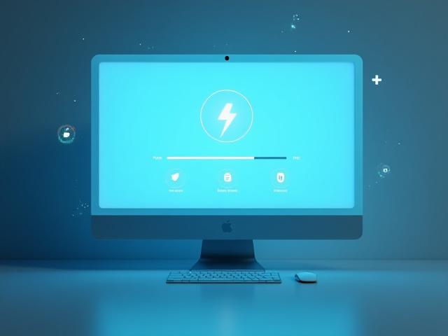 Mac's software update interface with a progress bar and sleek, modern iconography.